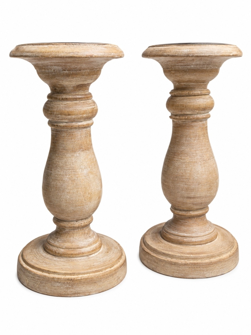 Neutral Wood Toned Decorative Candle Holders - Set of 2 Ten Inches Tall